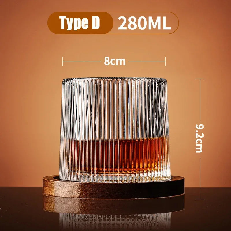 Crystal Base Tumbler: MGS Rotating Whiskey Glass - Elegant Drinkware for Home and Bar - Man Gifts Shop