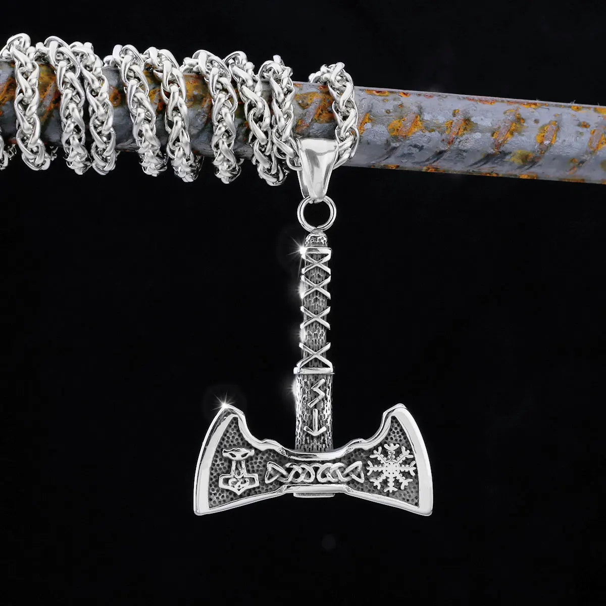 Forge Your Bold Viking Style with Stainless Steel Viking Axe Necklace - Valknut Pendant for Men - Man Gifts Shop