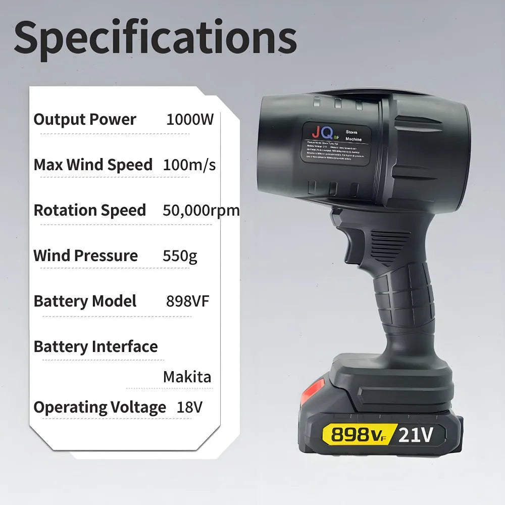 21V Cordless Turbo Blower with 1000W Power and 550g Thrust