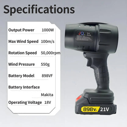 21V Cordless Turbo Blower with 1000W Power and 550g Thrust