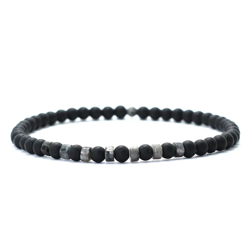 Men’s Natural Stone Beaded Bracelet – 4mm Onyx, Tiger Eye, and Bohemian Style Wristband