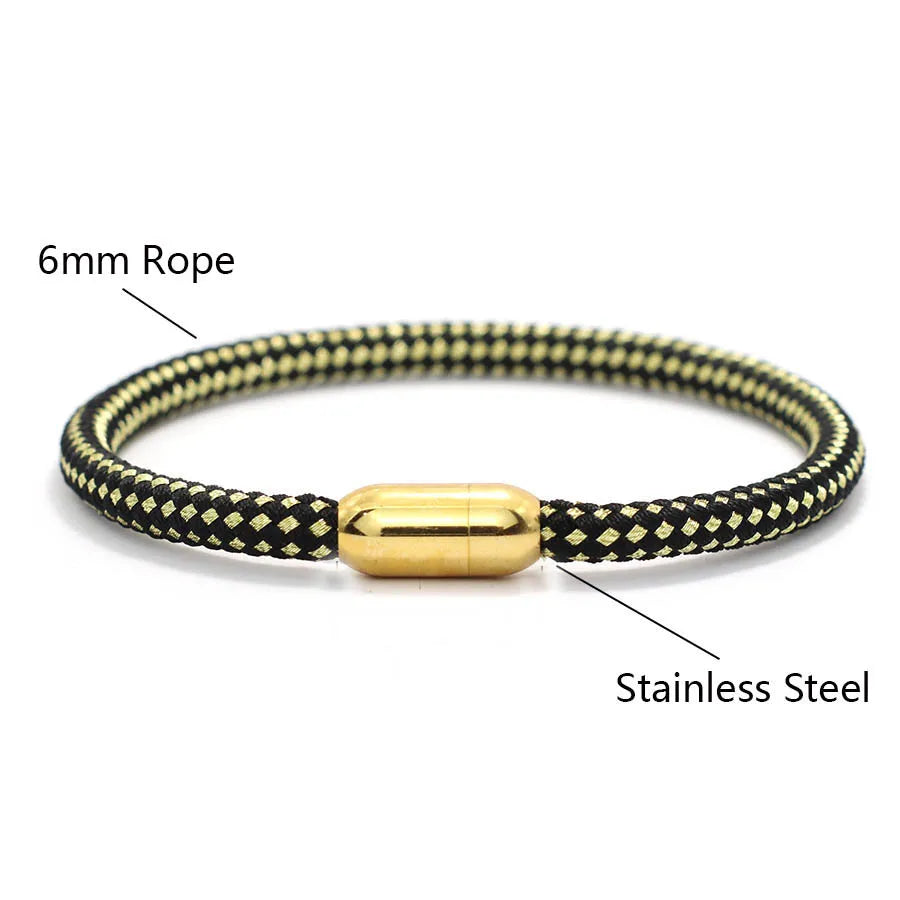Gold Stainless Steel Men’s Magnetic Rope Bracelet 6mm – Luxury Outdoor Casual