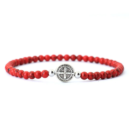 Faith & Strength: Vintage Jesus Symbol Bracelet with 4mm Natural Beads