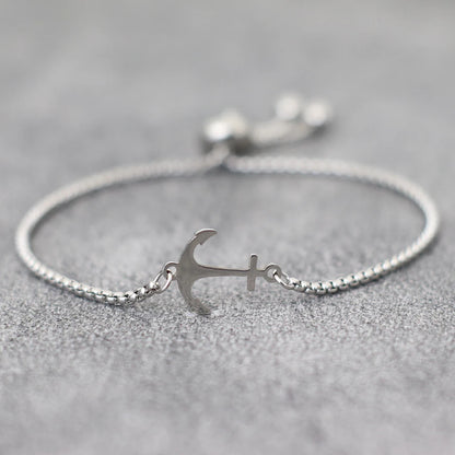 Men’s Stainless Steel Peace Symbol Anchor Bracelet – Adjustable Cuban Chain Link Gift