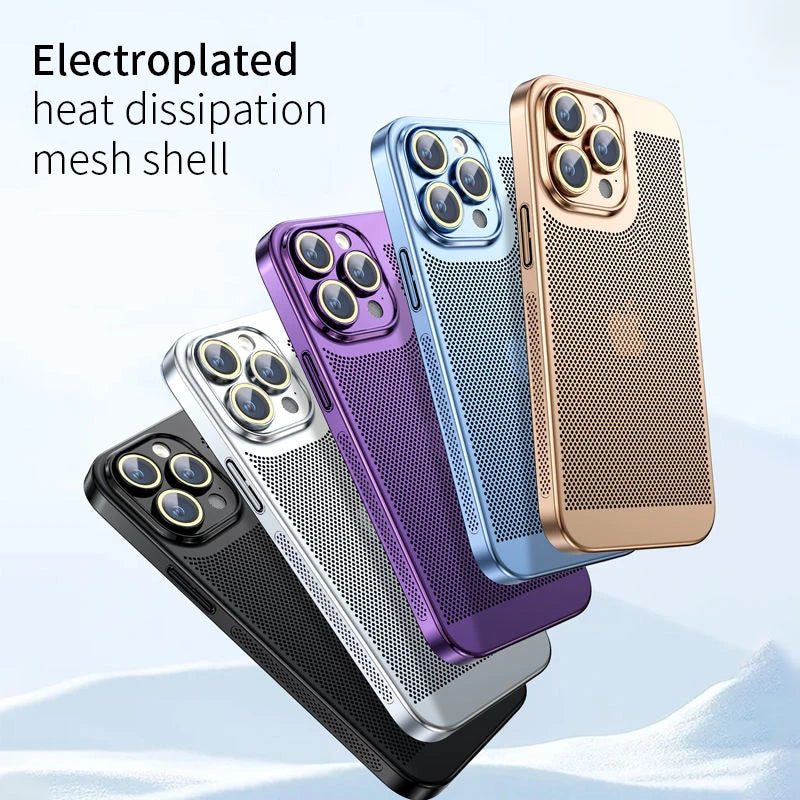 Cooling Hollow Heat Dissipation Case for iPhone 11-15 Pro Max, Mini, XS/XR/X (Colors: Black, Silver, Navy Blue, Light Blue)