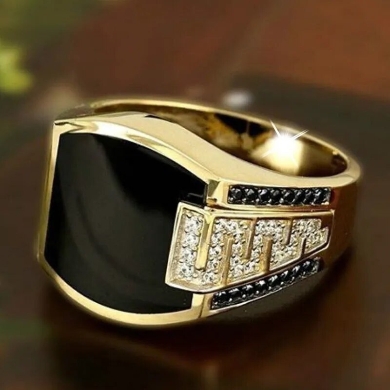 Classic Men's Ring Inlaid Black Zircon Stone - Man Gifts Shop