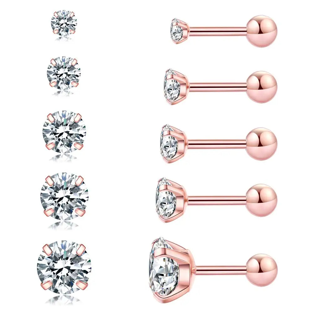 MGS 1 Pair Classic Stainless Steel Stud CZ Zircon Surgical Steel Earrings CZ Zircon Surgical Steel - Man Gifts Shop