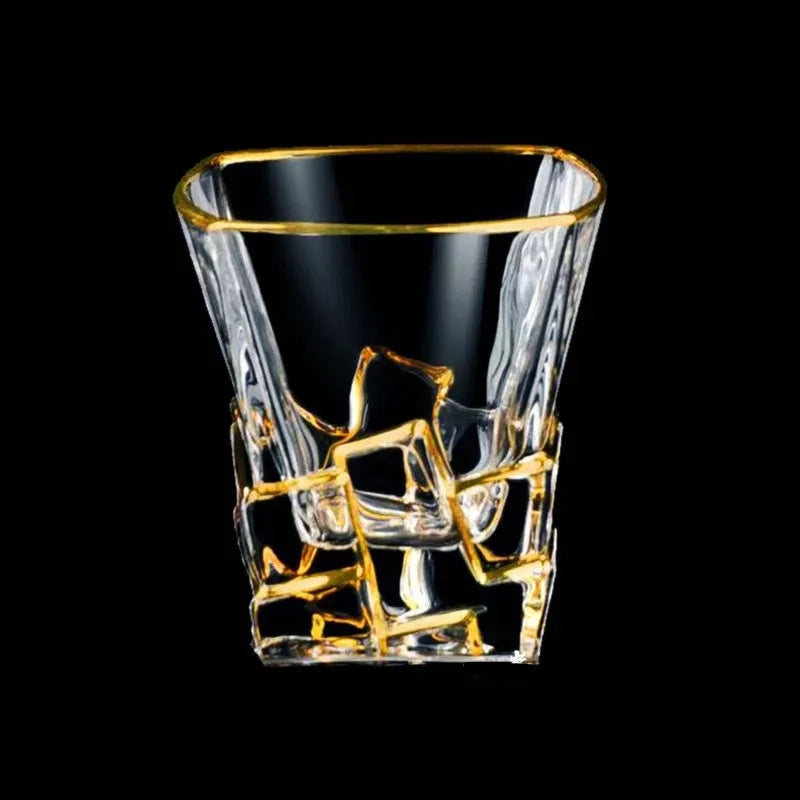 Golden-Lined Whiskey Glass Tumblers Set: Versatile Crystal Barware for Wine, Whisky, and Cocktails - Man Gifts Shop