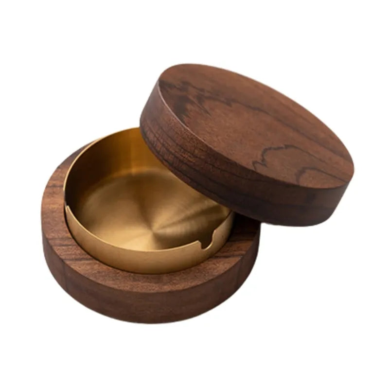 Walnut Wood Desktop Ashtray – Stainless Steel Windproof Design for Stylish Office and Home Decor - Man Gifts Shop