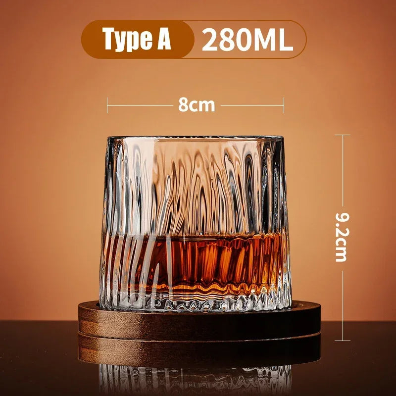 Crystal Base Tumbler: MGS Rotating Whiskey Glass - Elegant Drinkware for Home and Bar - Man Gifts Shop