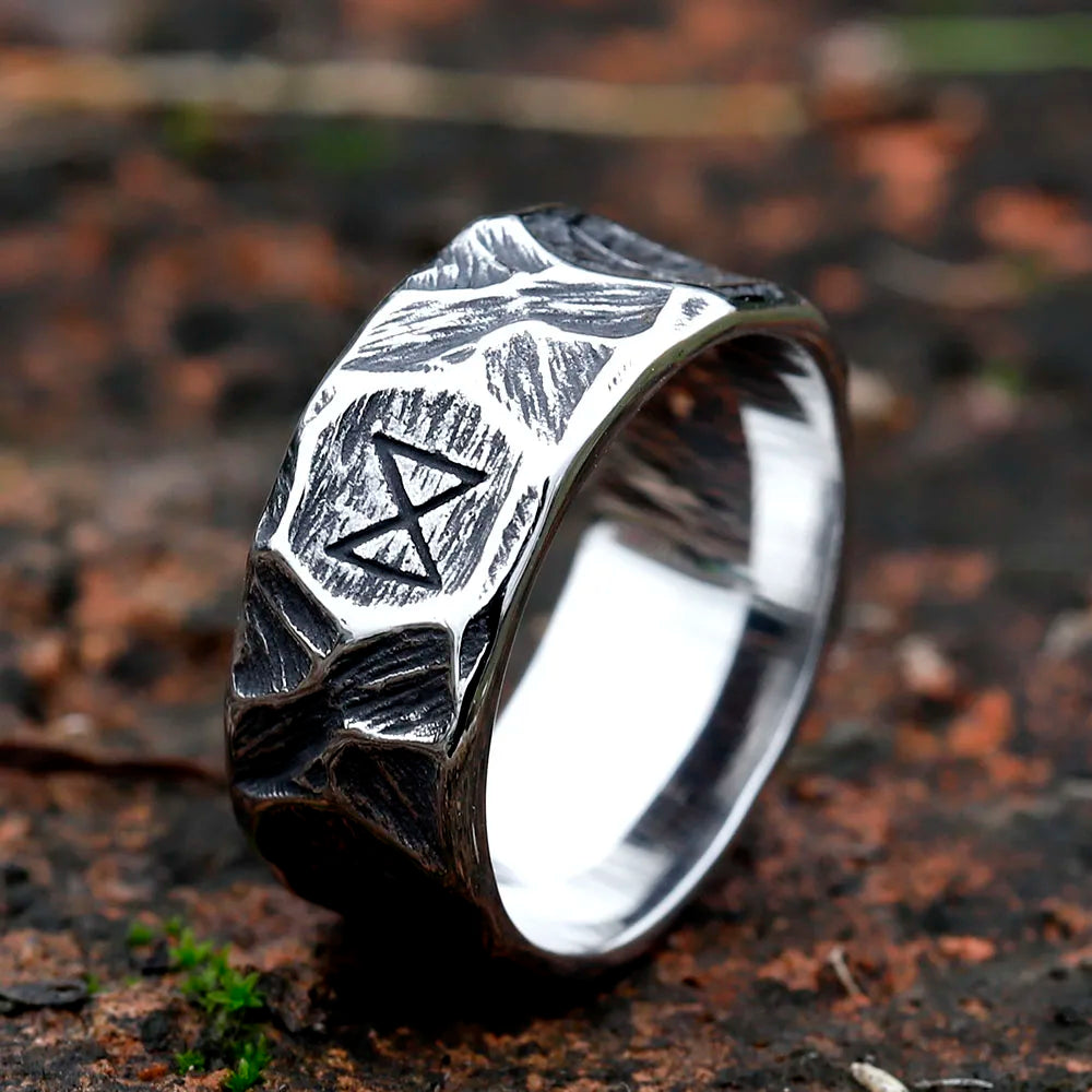 MGS Vintage 316L Stainless Steel Viking rune Ring for Men