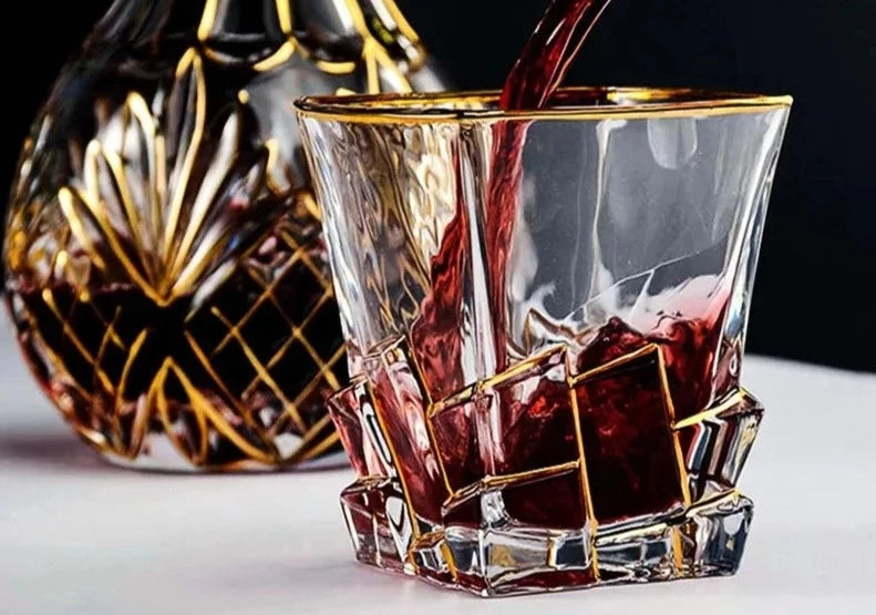 Golden-Lined Whiskey Glass Tumblers Set: Versatile Crystal Barware for Wine, Whisky, and Cocktails - Man Gifts Shop