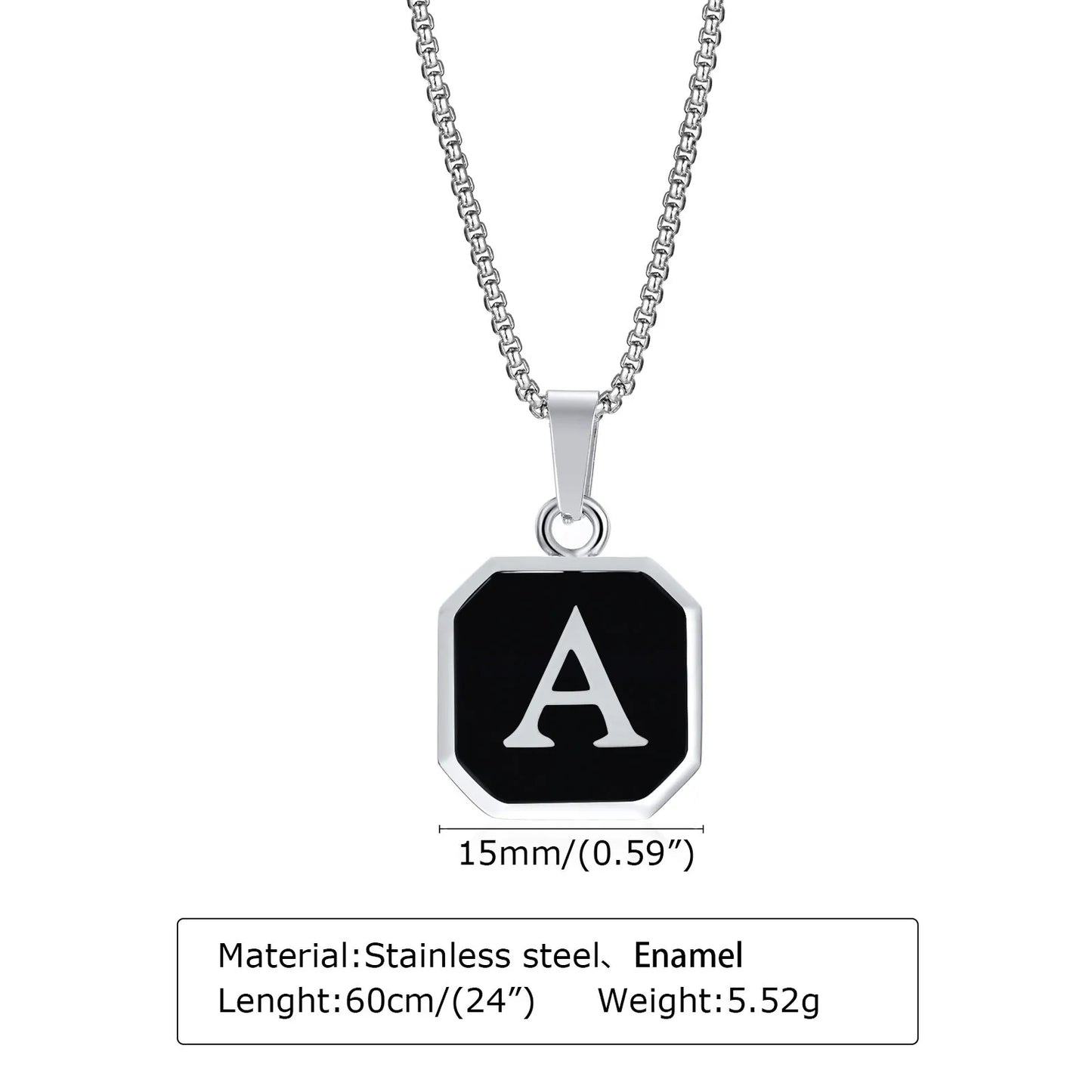 MGS Stainless Steel Square Simple Collar with A-Z Initial Letters Men Necklaces - Man Gifts Shop