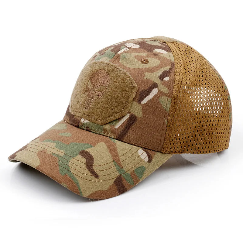 Stay Cool and Camouflaged with our MGS Military Skull Baseball Mesh Cap - Man Gifts Shop