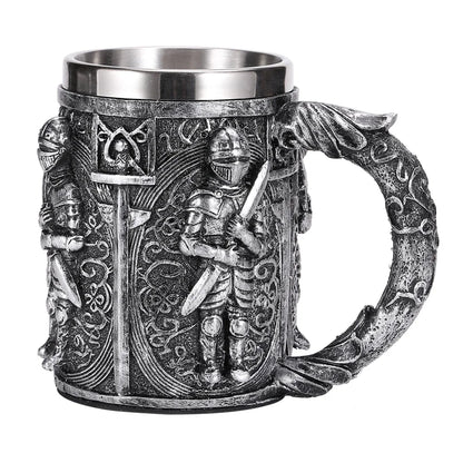 Embrace the Warrior Spirit: Medieval Resin Stainless Steel Beer Mug - A Retro Tankard for Your Knightly Feasts