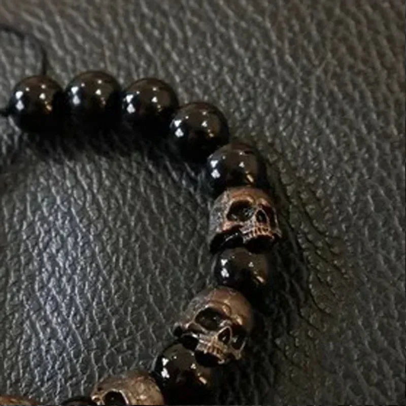 MGS Skull Black Beads Dark Vintage Style Charm Bracelet