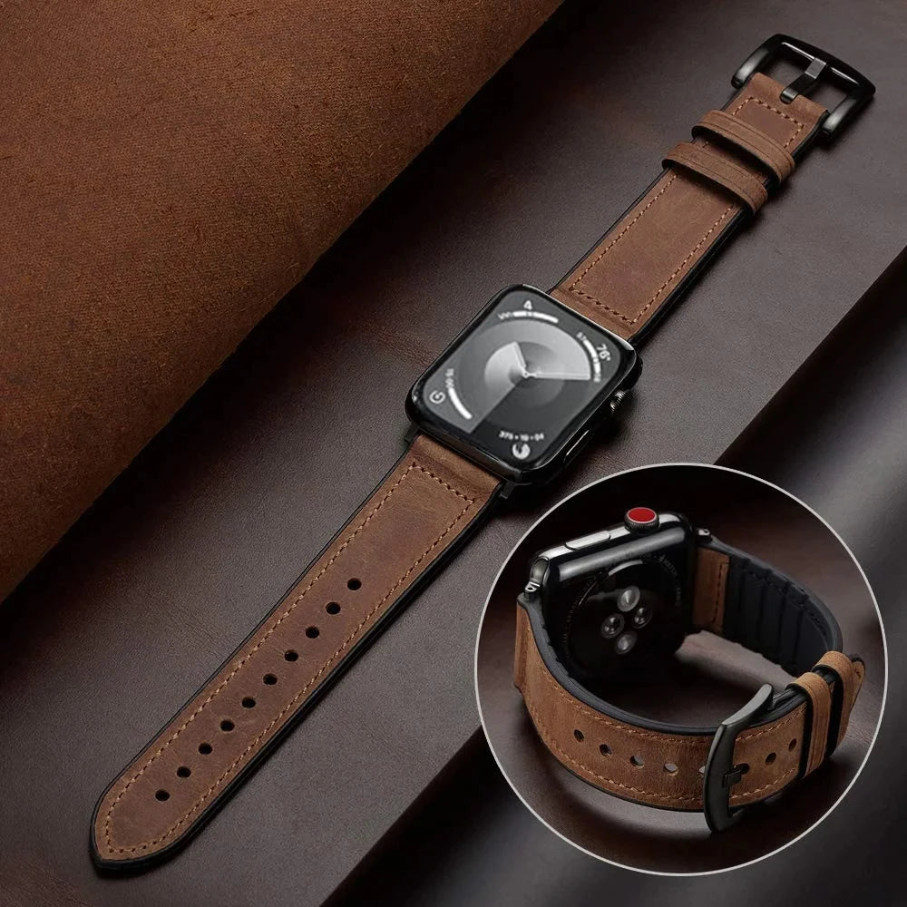 Hybrid Leather & Silicone Strap for Apple Watch – Stylish, Durable & Sweatproof