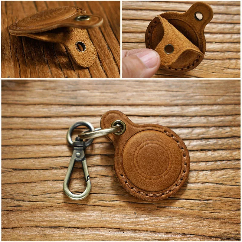 Retro Leather KeyRing For Apple Airtag Anti-drop Protective Case Keychain Accessories