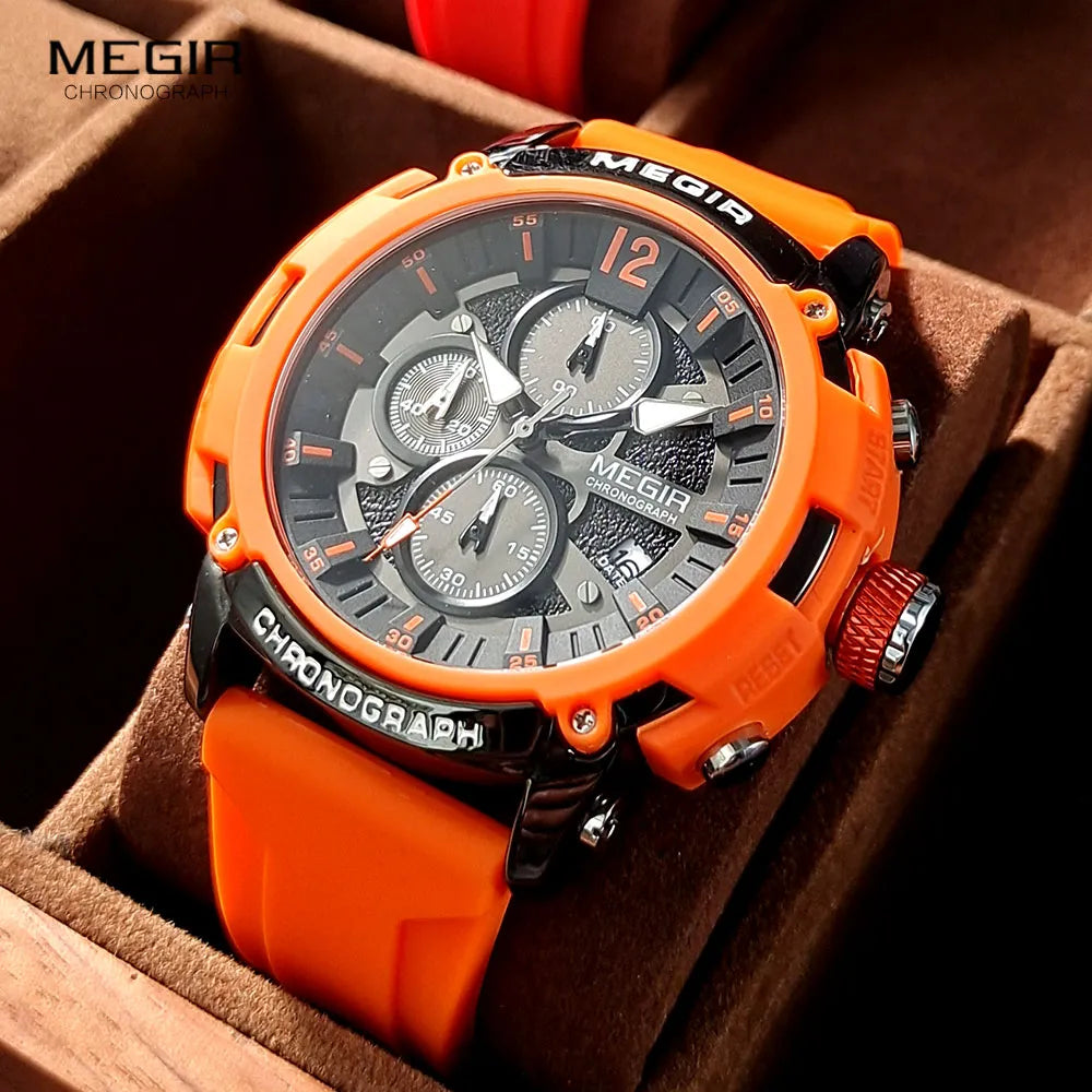 Original MEGIR Sport Luminous Chronograph Quartz Wristwatch with Auto Date Silicone Strap - Man Gifts Shop