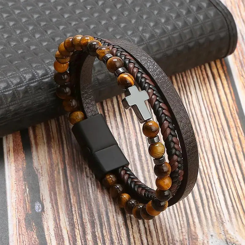 MGS Classic Men's Leather Bracelet New Style Hand-woven Multi-layer Jewelry - Man Gifts Shop