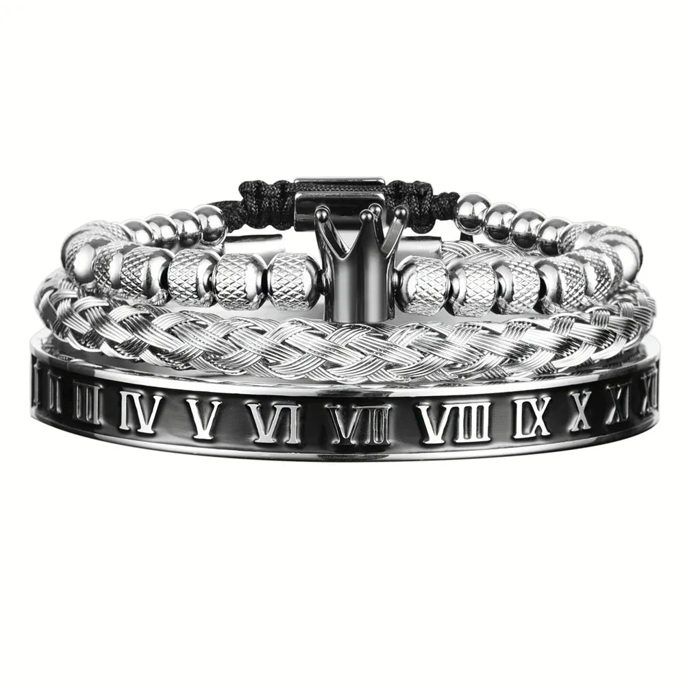 Luxurious Enamel Roman Bracelet with Crown Charm. Stainless Steel, Adjustable, Perfect for Couples - Man Gifts Shop