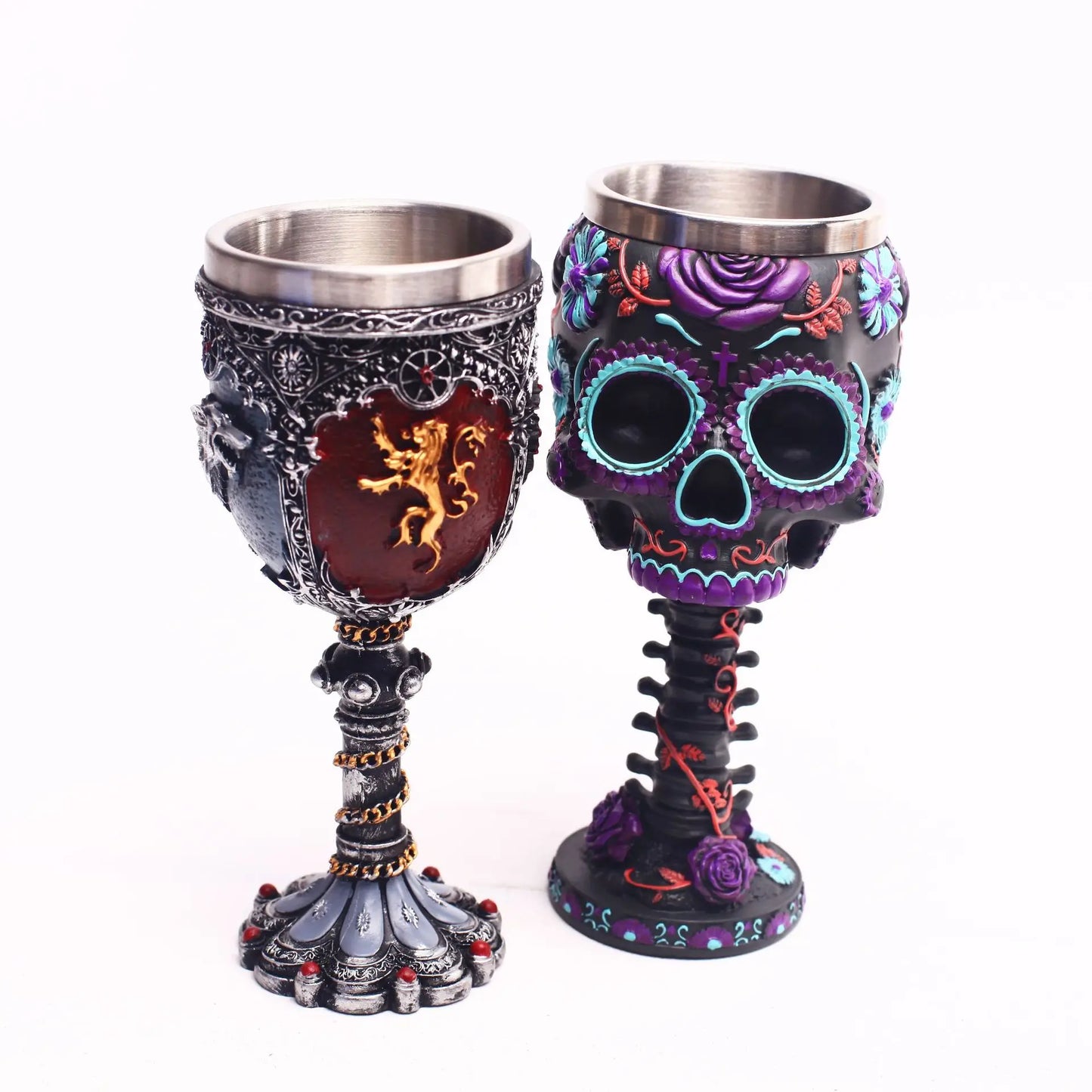 Conquer with Draconic Flair: Stainless Steel & Resin Medieval Dragon Skull Beer Mugs and Viking Red Wine Goblets