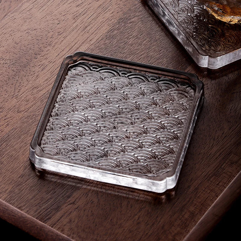 MGS Japanese Style Sea Wave Pattern Glazed Whiskey Glass Coaster