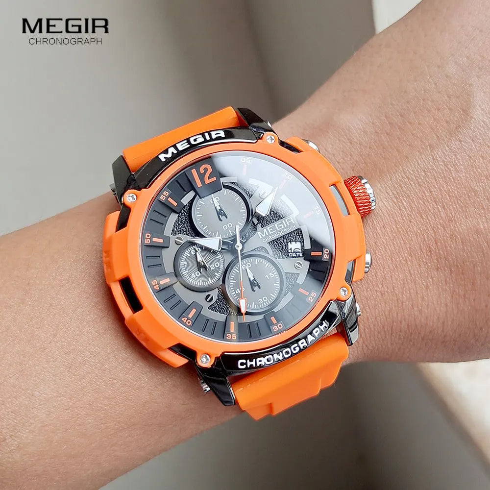 Original MEGIR Sport Luminous Chronograph Quartz Wristwatch with Auto Date Silicone Strap - Man Gifts Shop