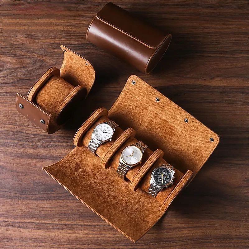 Watch Roll Travel Case Portable Vintage Leather Watch Display Case - Man Gifts Shop