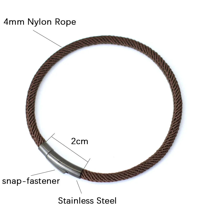 Minimalist Braided Fabric Bracelet with Secure Stainless Steel Snap Clasp Bangle, Custom Fit Brown Woven Lucky Protection Jewelry Gift
