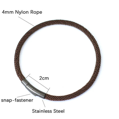 Minimalist Braided Fabric Bracelet with Secure Stainless Steel Snap Clasp Bangle, Custom Fit Brown Woven Lucky Protection Jewelry Gift
