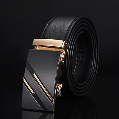 MGS Men's Luxury Leather Belt: Genuine, Stylish, with Automatic Metal Buckle - Man Gifts Shop