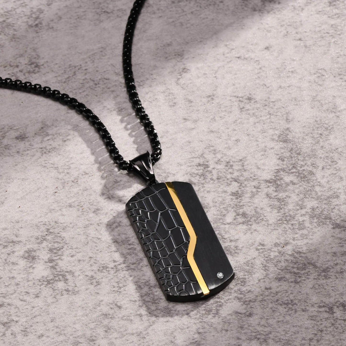 Unleash the Rebel: Men's Iced Out Dog Tag Necklace – Rock Punk Fusion in Black and Gold Stainless Steel - Man Gifts Shop