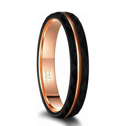 Elegance in Diversity: Black Tungsten Rings for Men and Women - Thin Rose Gold Groove, Hammered Wedding Bands in 4mm, 6mm, 8mm Widths, Comfort Fit, Sizes 5-14 - Man Gifts Shop