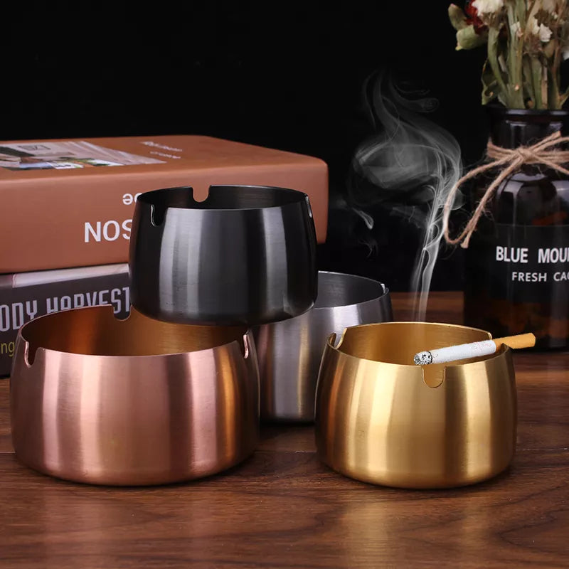 Elegant Stainless Steel Round Ash Tray - High Temperature Resistant Smoking Accessories for Home and Desktop - Man Gifts Shop