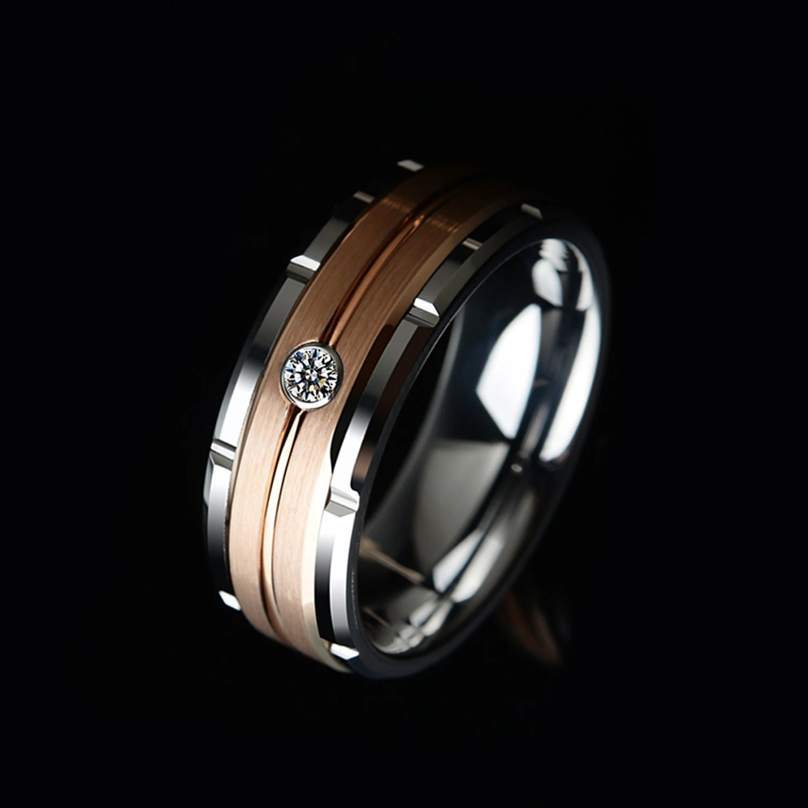 Men's Charm Wedding Band 8mm Tungsten Carbide Promise Rings For Men Brown Color White Zircon Jewelry - Man Gifts Shop