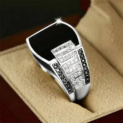 Classic Men's Ring Inlaid Black Zircon Stone - Man Gifts Shop