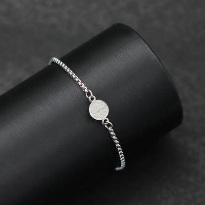 Men’s Stainless Steel Peace Symbol Anchor Bracelet – Adjustable Cuban Chain Link Gift