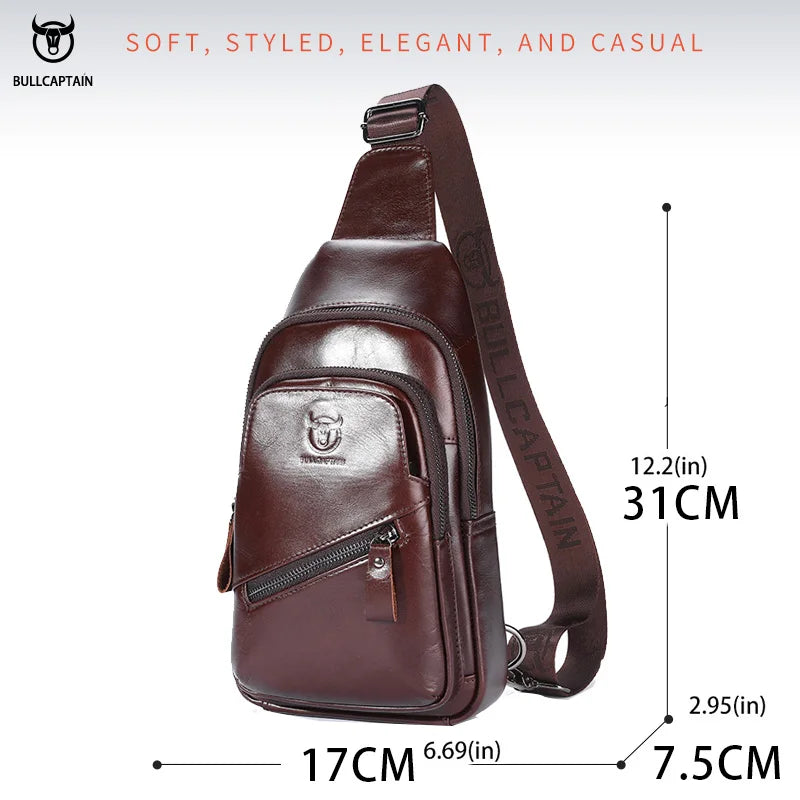 Original Bullcaptain Leather Sling Bag with USB Port – Premium Men's Chest Bag