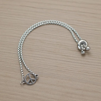 Men’s Stainless Steel Peace Symbol Anchor Bracelet – Adjustable Cuban Chain Link Gift