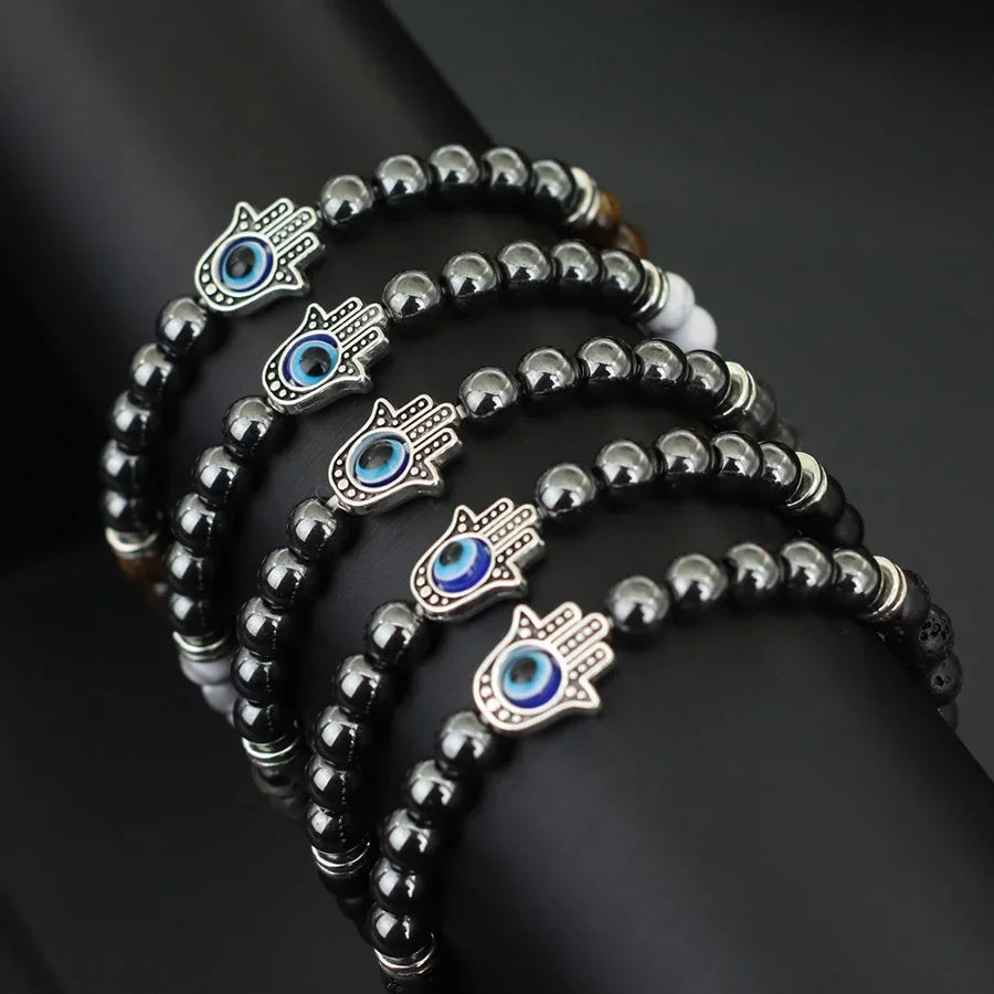 🧿 Handmade Evil Eye & Hematite Bracelet – Inner Strength Meets Style