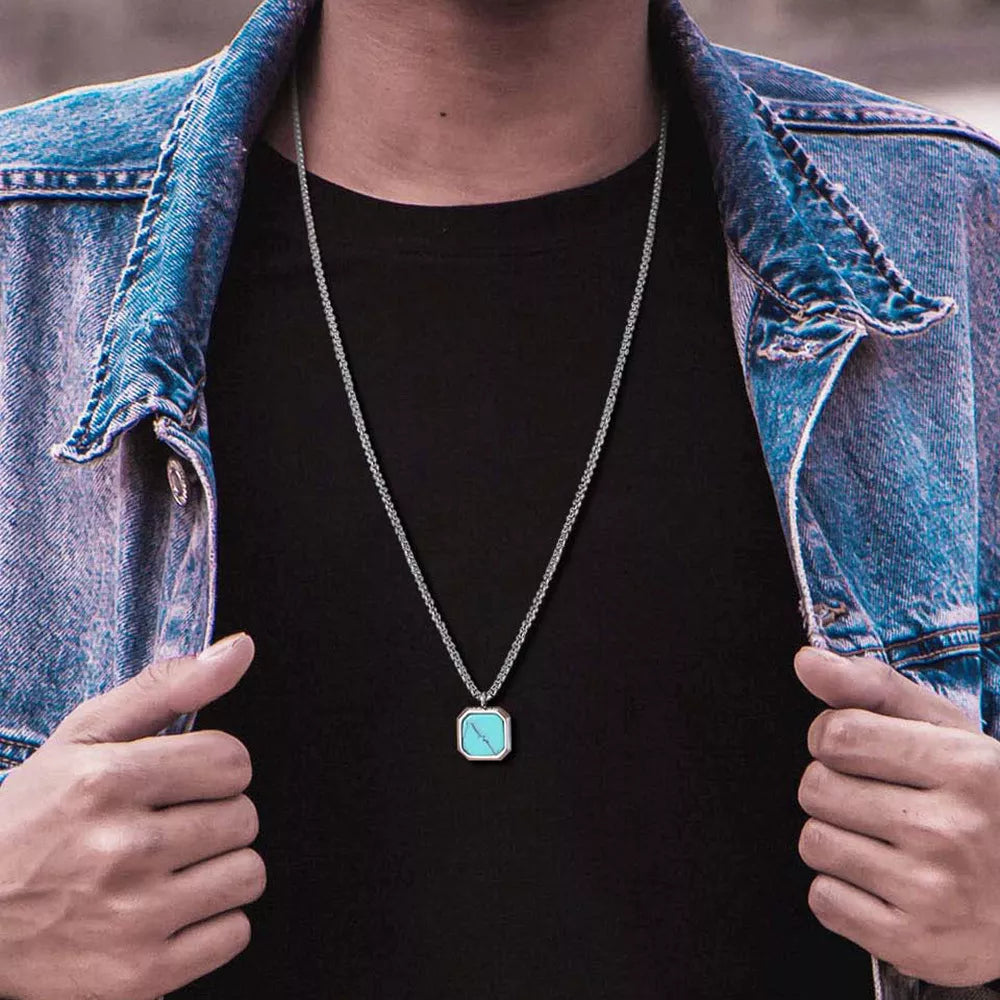 Punk Elegance: Square Natural Stone Necklace for Men