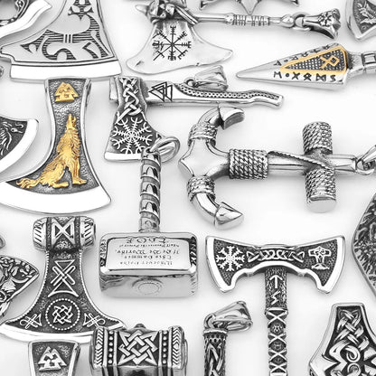 Forge Your Bold Viking Style with Stainless Steel Viking Axe Necklace - Valknut Pendant for Men - Man Gifts Shop