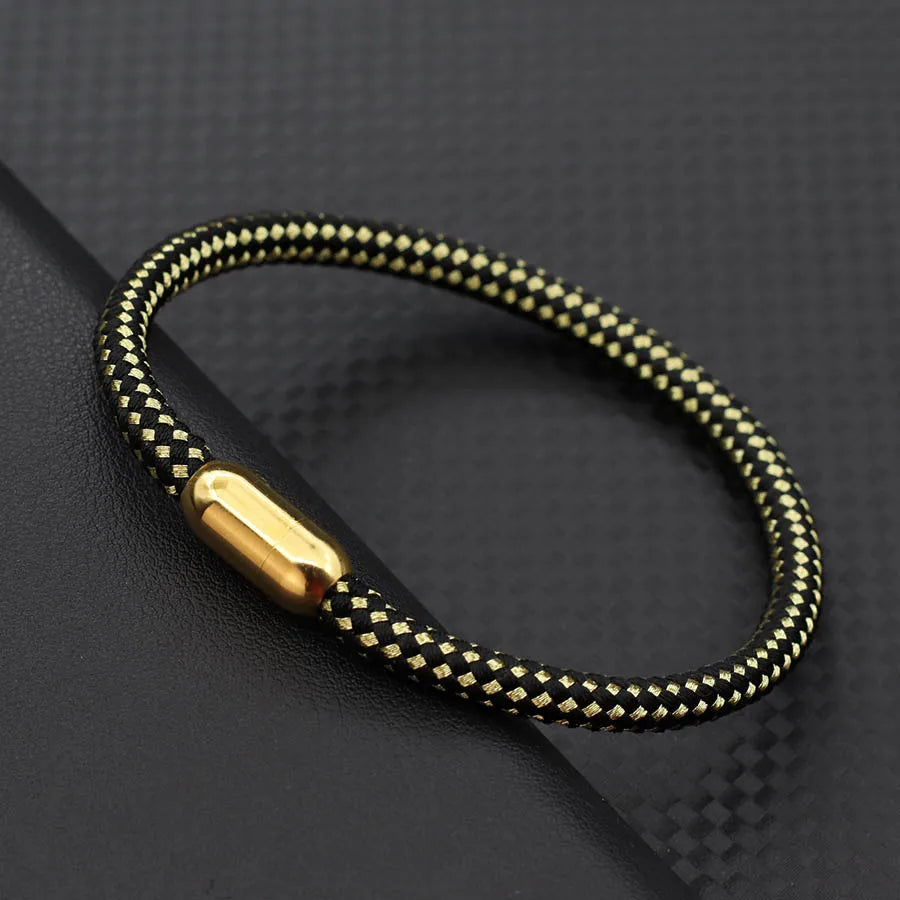 Gold Stainless Steel Men’s Magnetic Rope Bracelet 6mm – Luxury Outdoor Casual