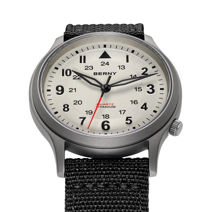 BERNY Men's Titanium Pilot Watch – Classic Field Quartz Wristwatch with Super Luminous Dial, Sapphire Crystal, 5ATM Water Resistant