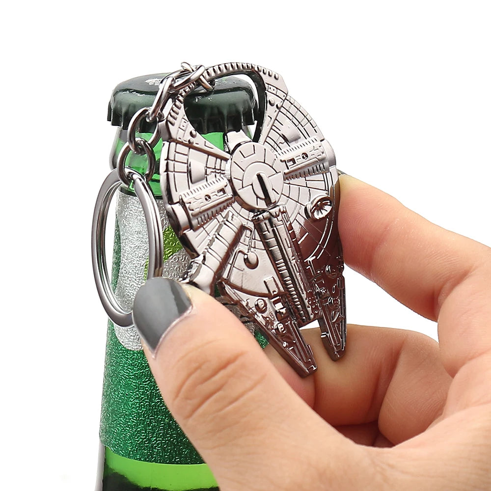 Unlock the Galaxy: Disney Star Wars Spaceship Keychain - Marvel Movie Character Cartoon Animation Pendant with Portable Bottle Opener - Man Gifts Shop