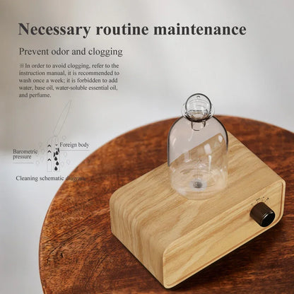 Glass Essential Oil Diffuser with Wood Grain Base – 2600mAh Aromatherapy Nebulizer for Home & Office