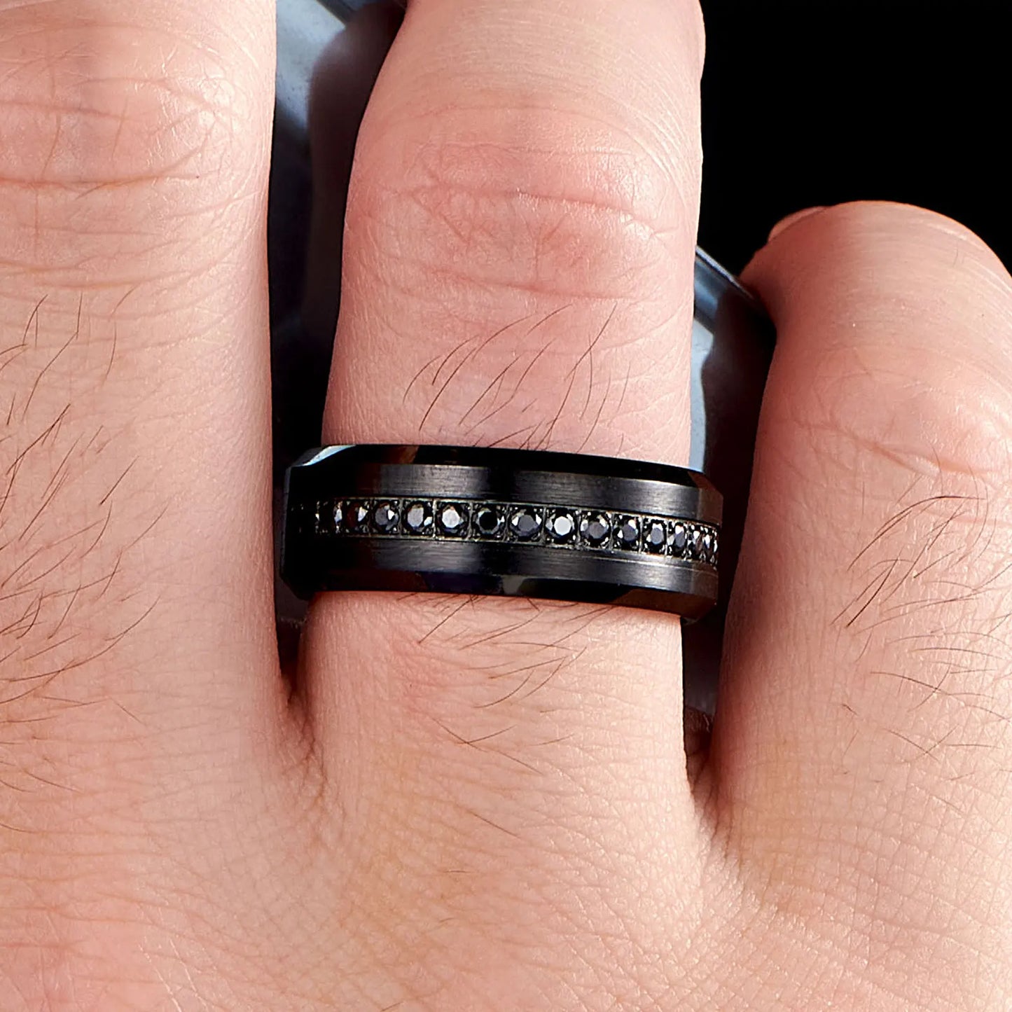 Black Tungsten Carbide Wedding Rings for Men Half Eternity AAAAA Round Cubic Zircon Charm - Man Gifts Shop