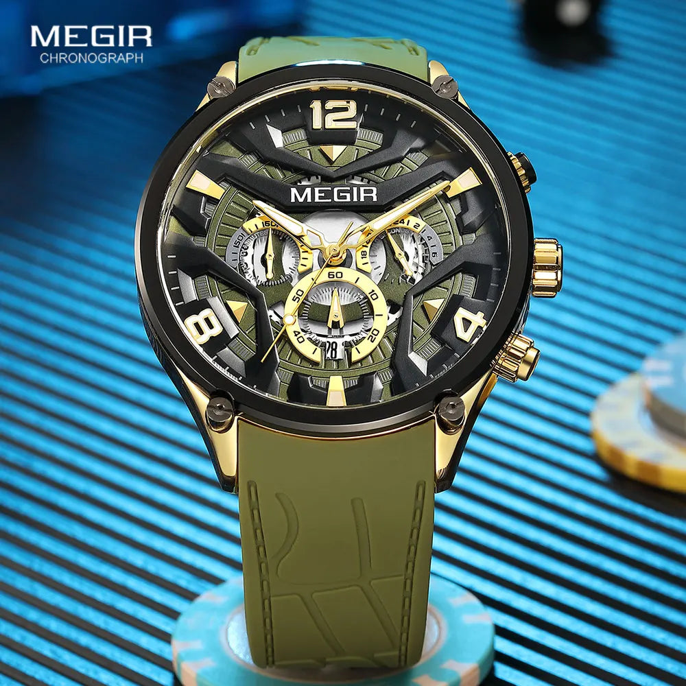 Original MEGIR Luxury Silicone Strap Waterproof Chronograph Quartz Wristwatch - Man Gifts Shop