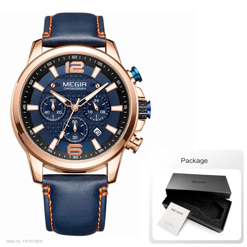 Original MEGIR 2020 Luxury Watch Stainless Steel Waterproof Luminous Blue Sports Chronograph Quartz - Man Gifts Shop